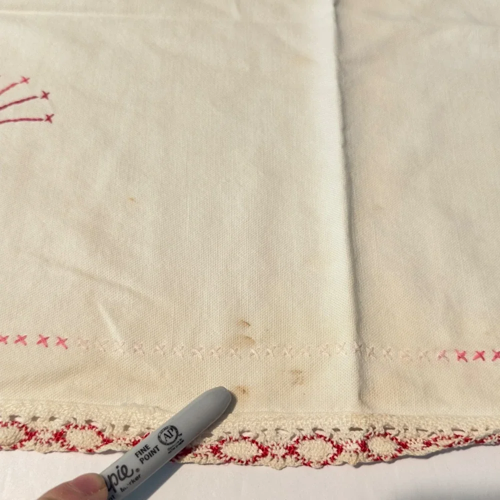 Vintage Handmade Peacock Table Runner Cross Stitch Embroidery Cottagecore Farm